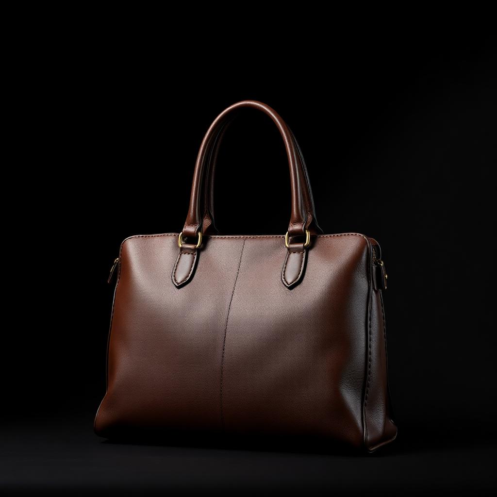Sculptural leather handbag against a black backdrop.